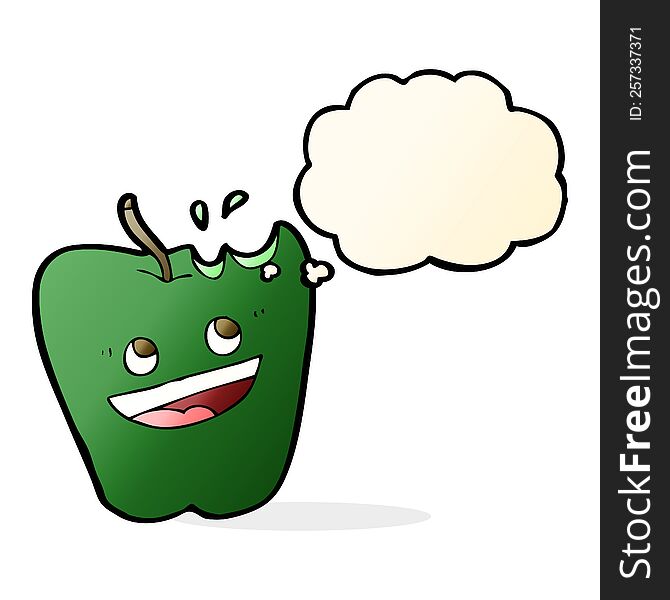 Happy Apple Cartoon With Thought Bubble