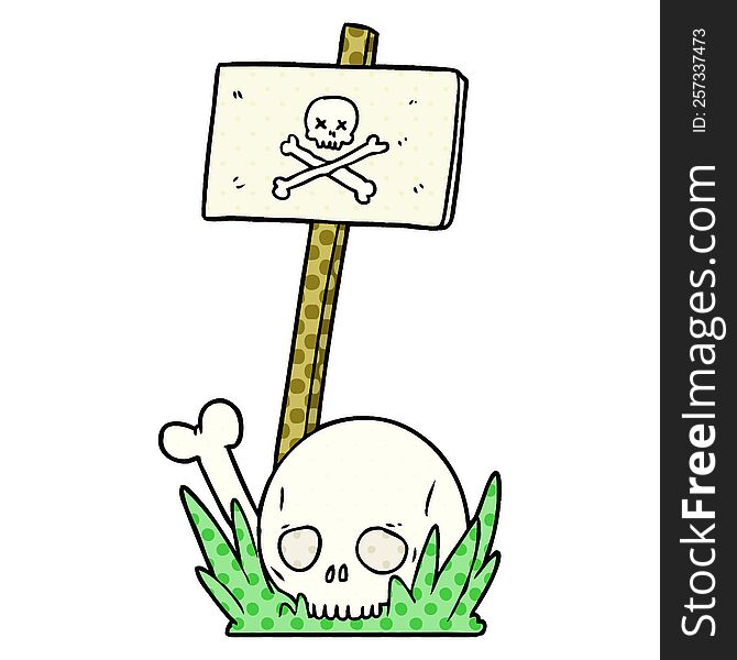 cartoon skull bones and warning sign. cartoon skull bones and warning sign
