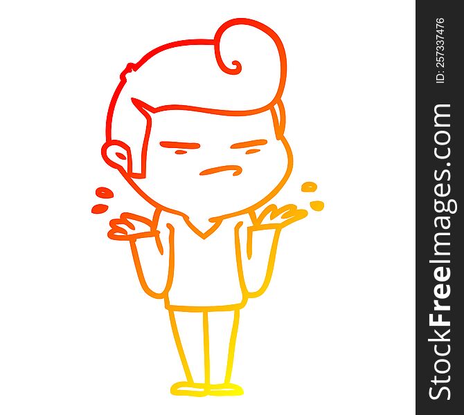 warm gradient line drawing of a cartoon cool guy with fashion hair cut