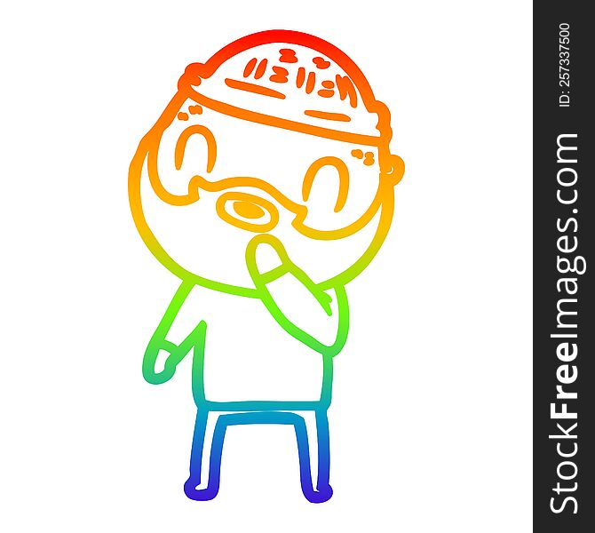 Rainbow Gradient Line Drawing Cartoon Bearded Man