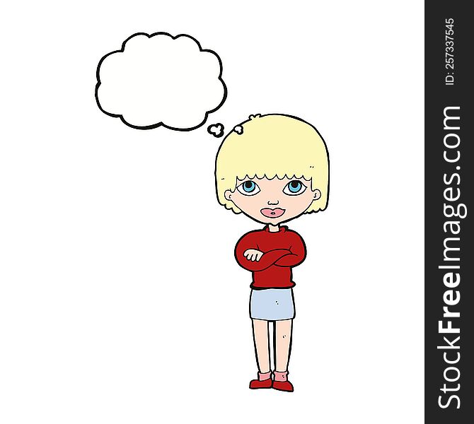 Cartoon Woman With Folded Arms With Thought Bubble