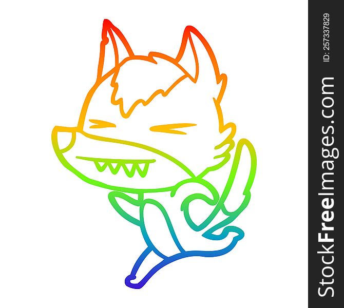 rainbow gradient line drawing of a angry wolf running