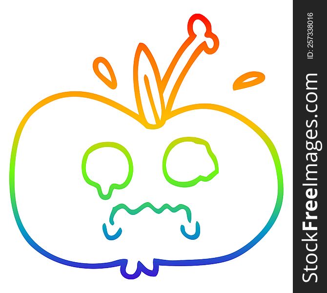 rainbow gradient line drawing of a cartoon of a sad apple. rainbow gradient line drawing of a cartoon of a sad apple