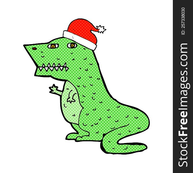 Cartoon Dinosaur In Christmas Hat