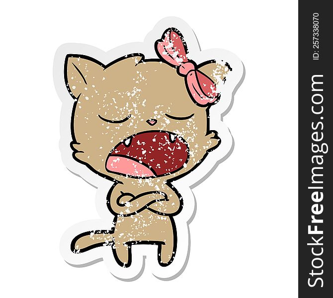 Distressed Sticker Of A Annoyed Cartoon Cat