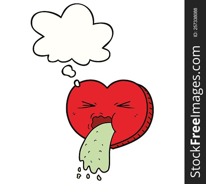 cartoon love sick heart with thought bubble. cartoon love sick heart with thought bubble