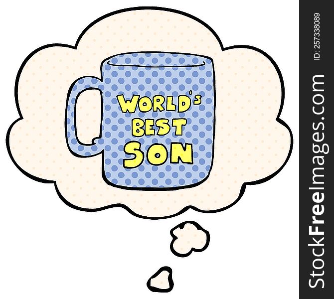 Worlds Best Son Mug And Thought Bubble In Comic Book Style