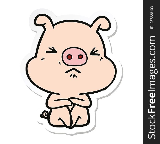 sticker of a cartoon angry pig sat waiting