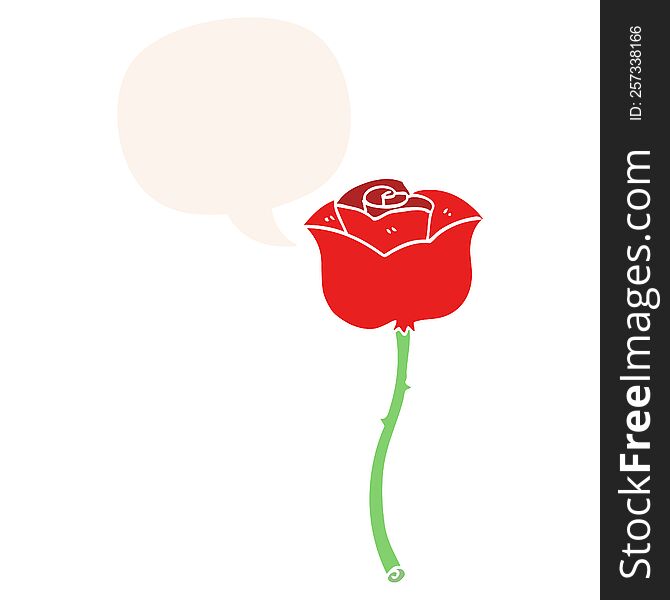 Cartoon Rose And Speech Bubble In Retro Style