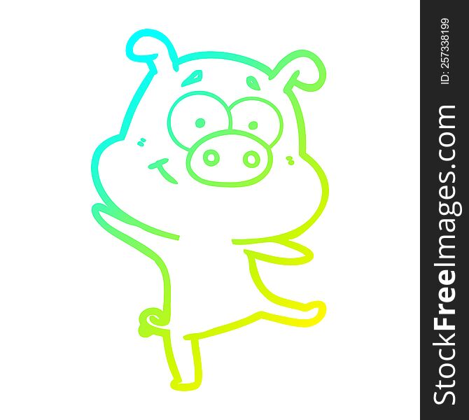 Cold Gradient Line Drawing Happy Cartoon Pig Dancing