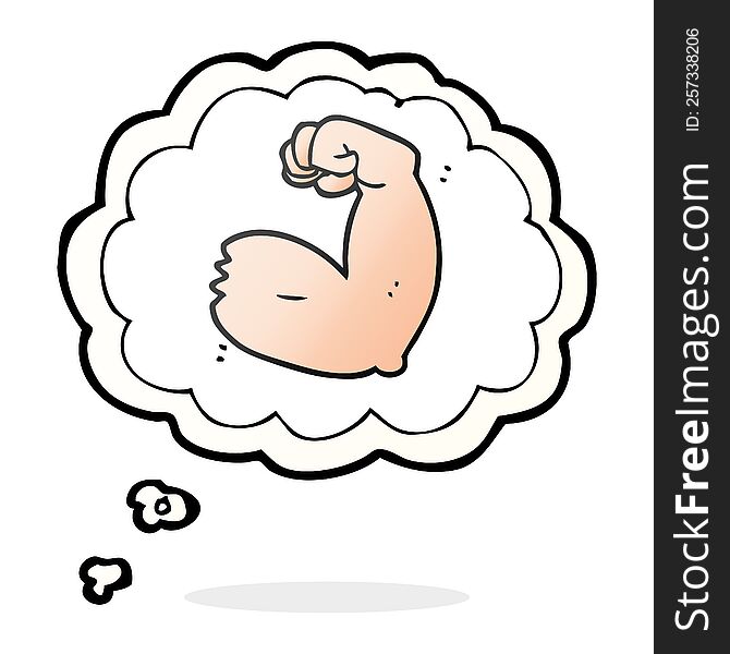 Thought Bubble Cartoon Strong Arm Flexing Bicep