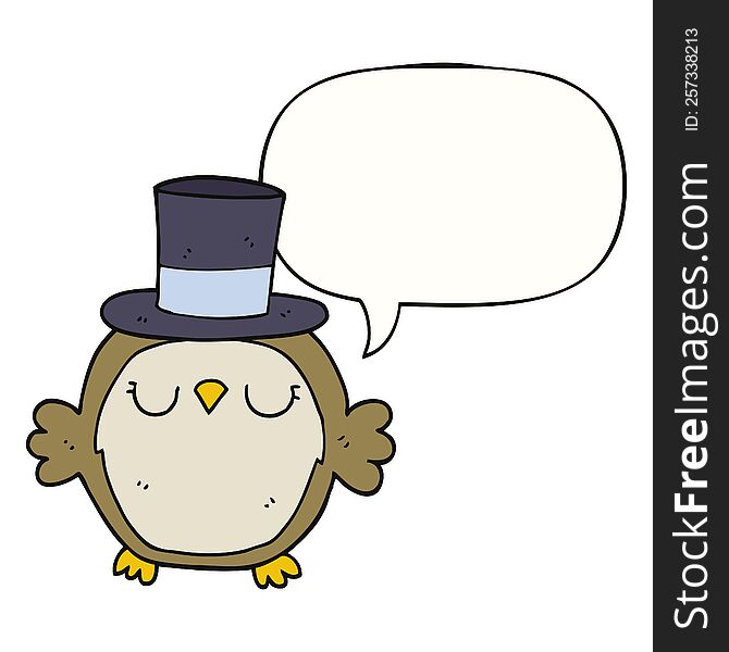 Cartoon Owl Wearing Top Hat And Speech Bubble