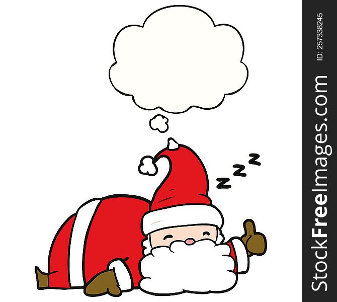 cartoon sleepy santa with thought bubble. cartoon sleepy santa with thought bubble