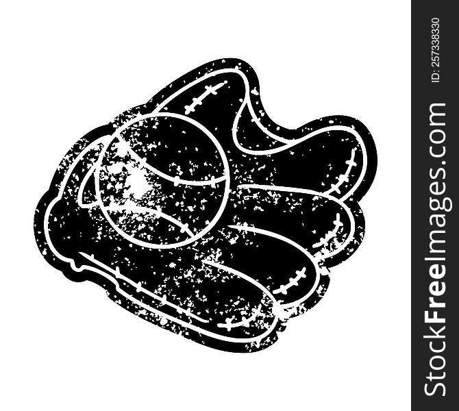 grunge distressed icon of a baseball and glove. grunge distressed icon of a baseball and glove