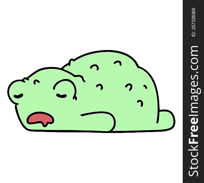 cartoon of a tired out frog sleeping