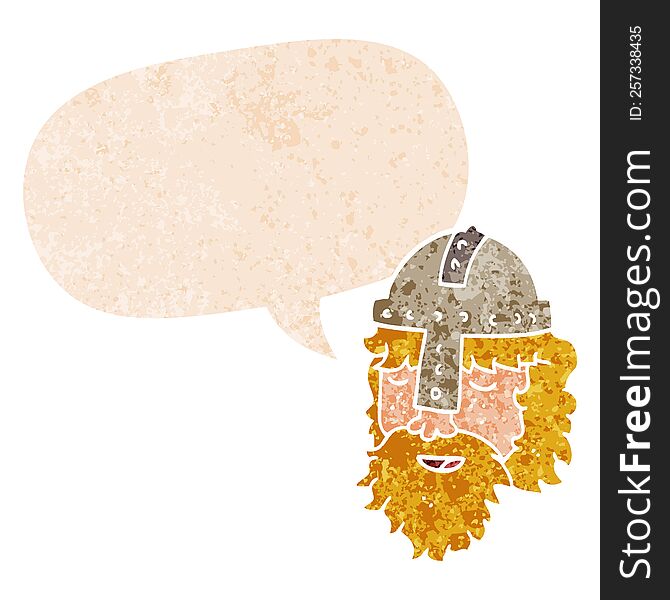 Cartoon Viking Face And Speech Bubble In Retro Textured Style