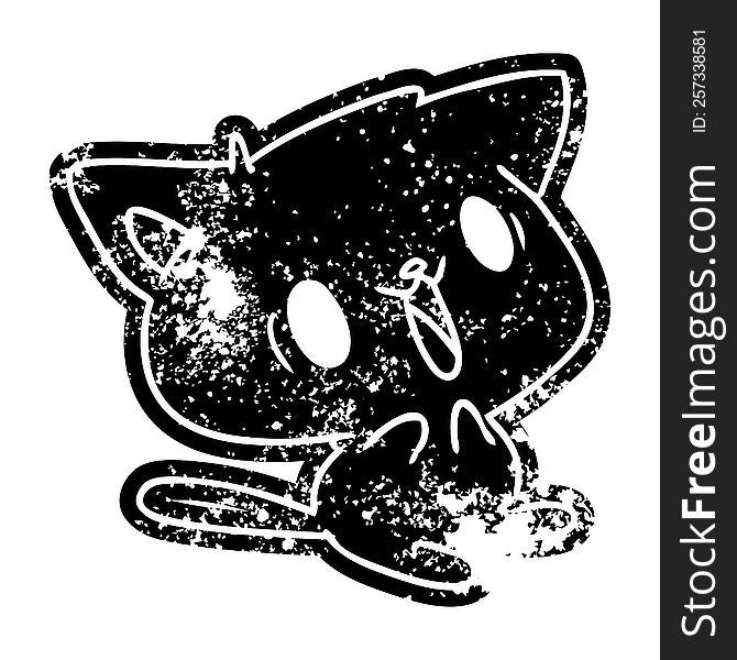grunge distressed icon of cute kawaii cat. grunge distressed icon of cute kawaii cat