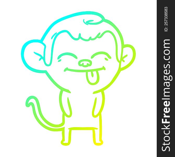 Cold Gradient Line Drawing Funny Cartoon Monkey