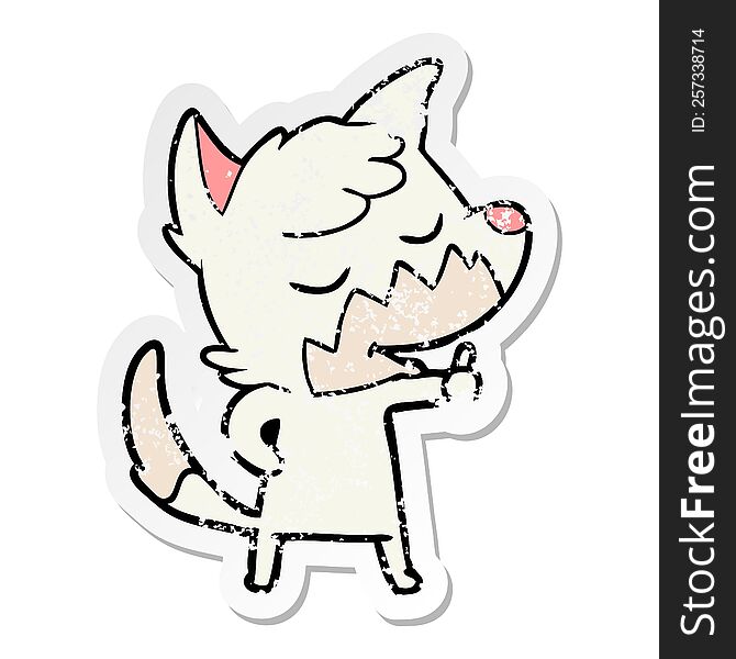 Distressed Sticker Of A Friendly Cartoon Fox Giving Thumbs Up Sign