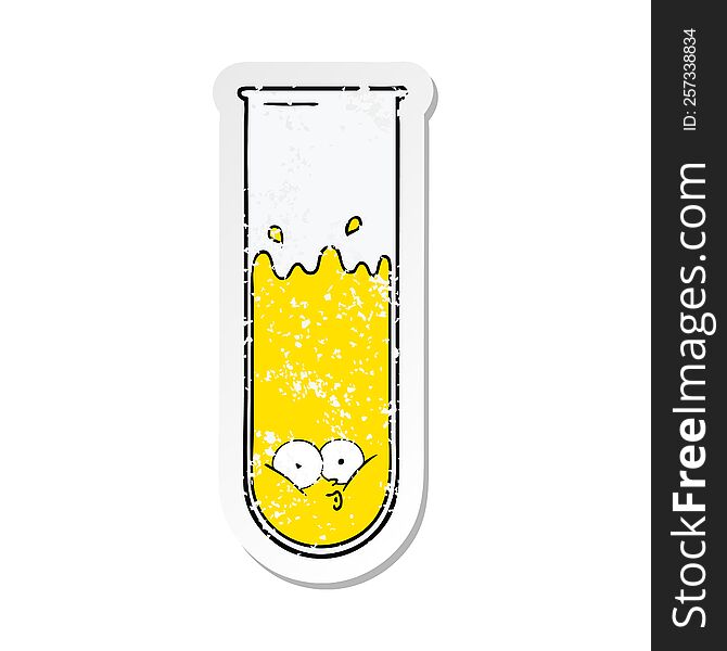 Distressed Sticker Of A Cartoon Surprised Test Tube