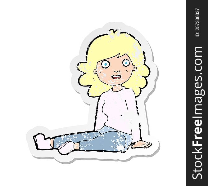 Retro Distressed Sticker Of A Cartoon Happy Woman