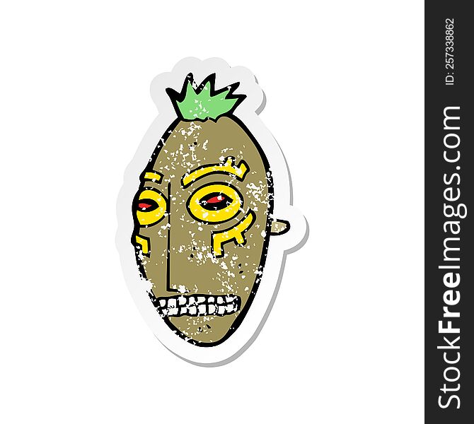 retro distressed sticker of a cartoon tribal mask