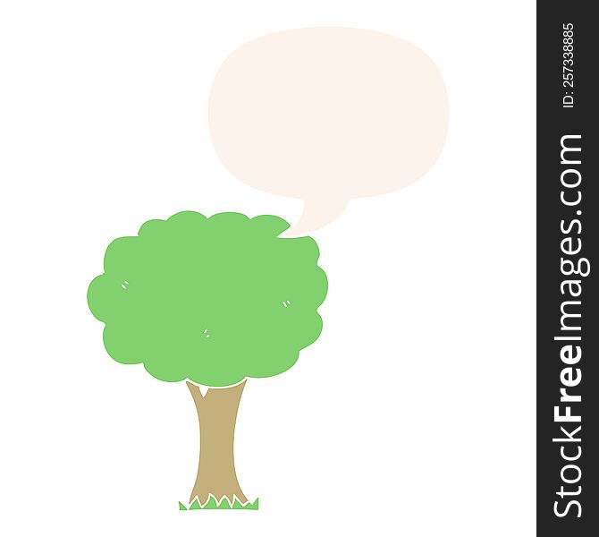 cartoon tree with speech bubble in retro style