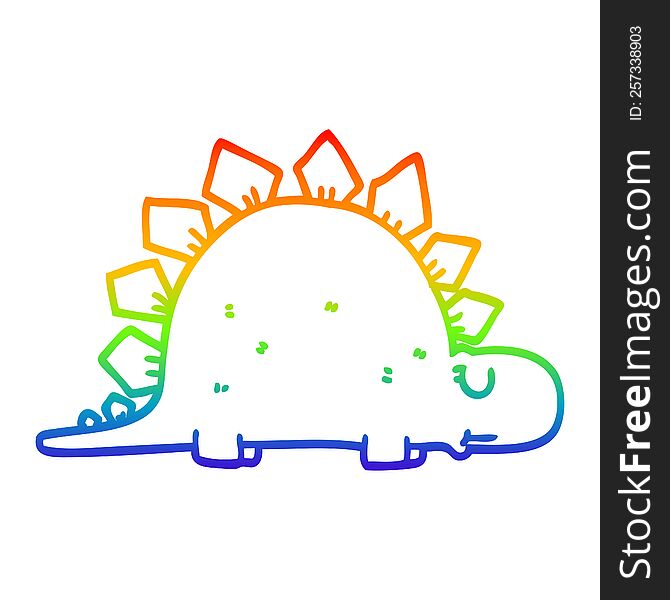 rainbow gradient line drawing of a cartoon prehistoric dinosaur