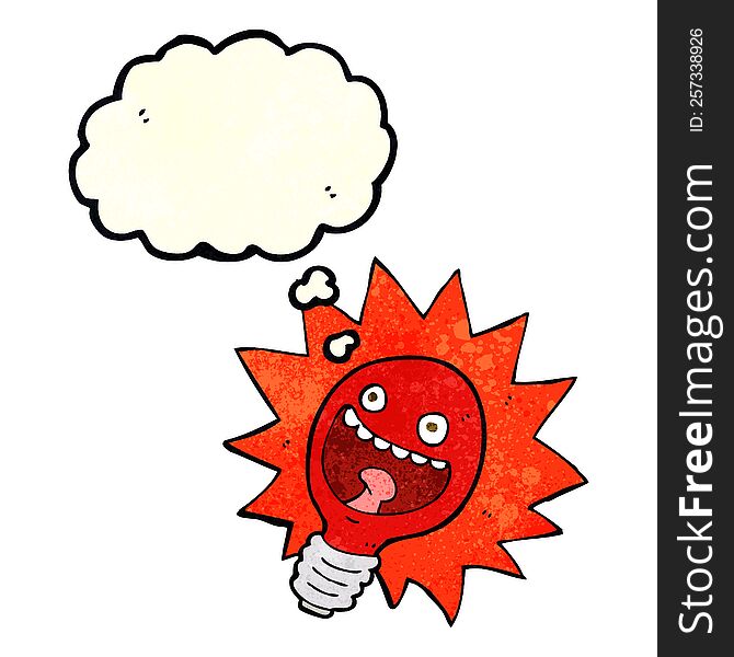 cartoon red lightbulb with thought bubble