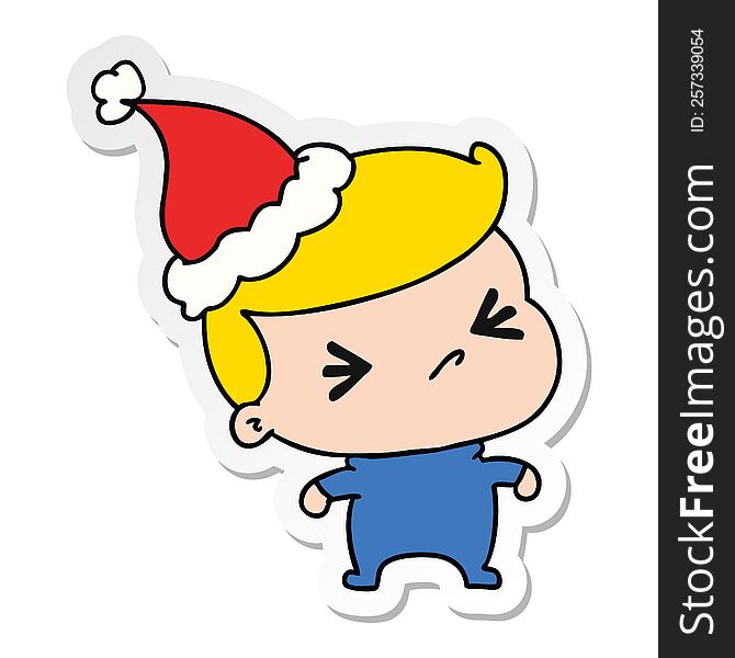hand drawn christmas sticker cartoon of kawaii boy