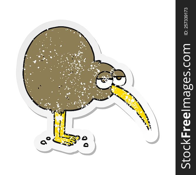 Retro Distressed Sticker Of A Cartoon Kiwi