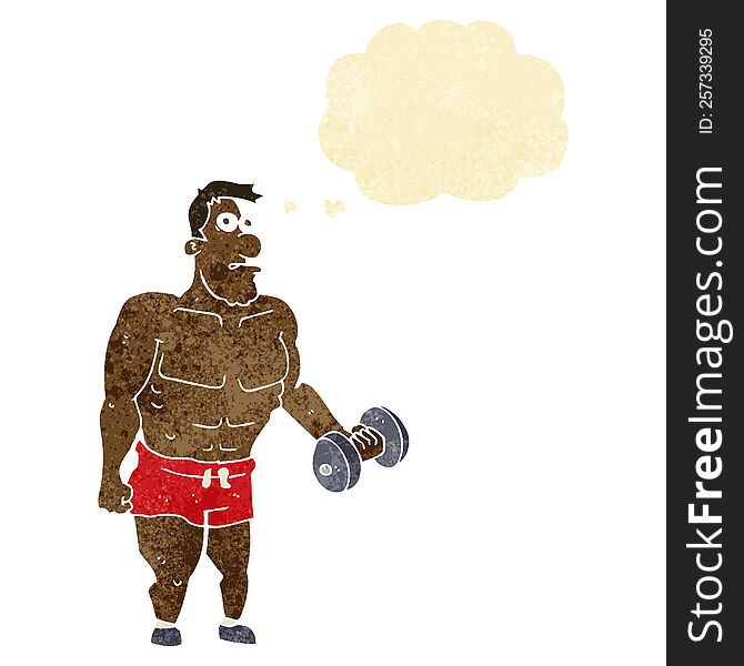 Cartoon Man Lifting Weights With Thought Bubble