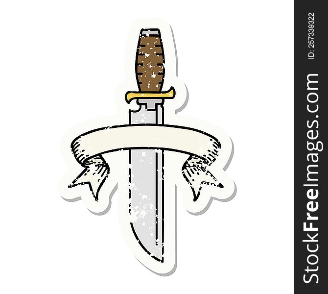 Grunge Sticker With Banner Of Knife
