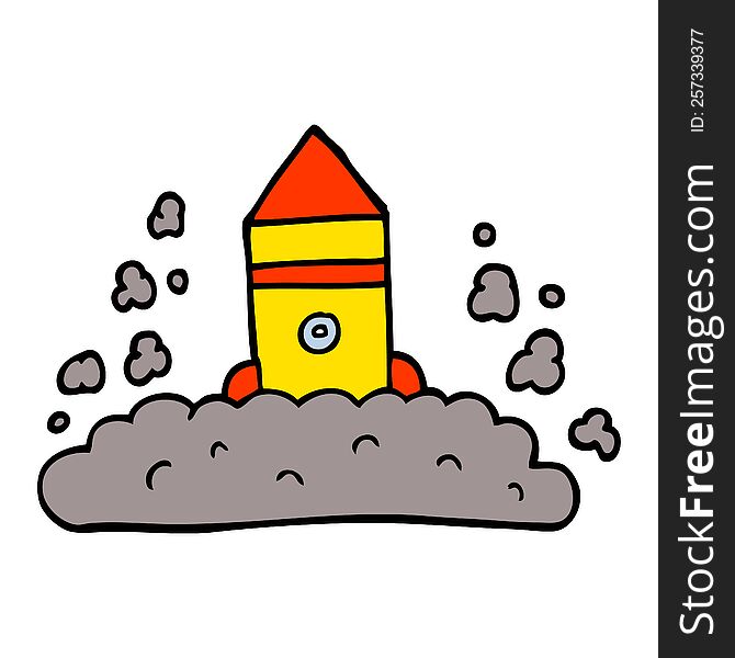 cartoon doodle rocket launching