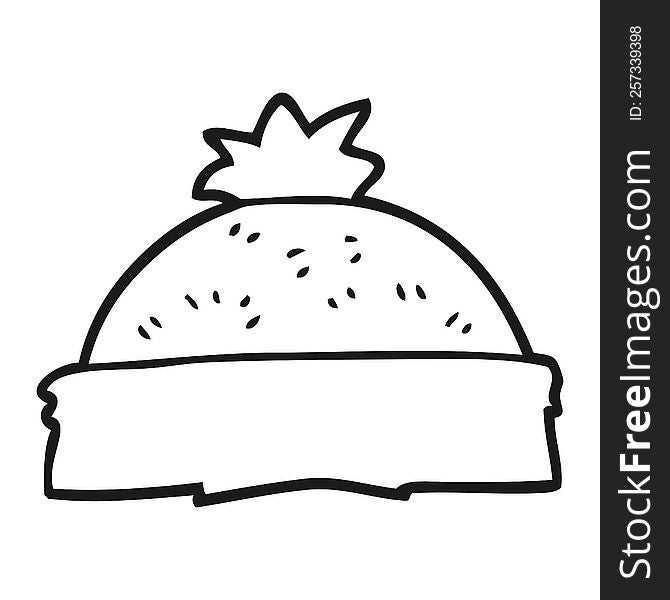 freehand drawn black and white cartoon winter hat