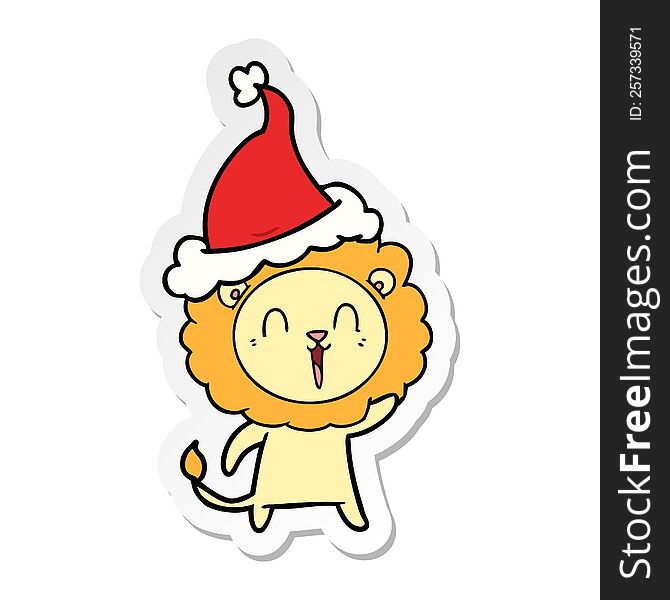 Laughing Lion Sticker Cartoon Of A Wearing Santa Hat