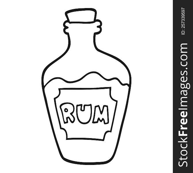 freehand drawn black and white cartoon rum bottle