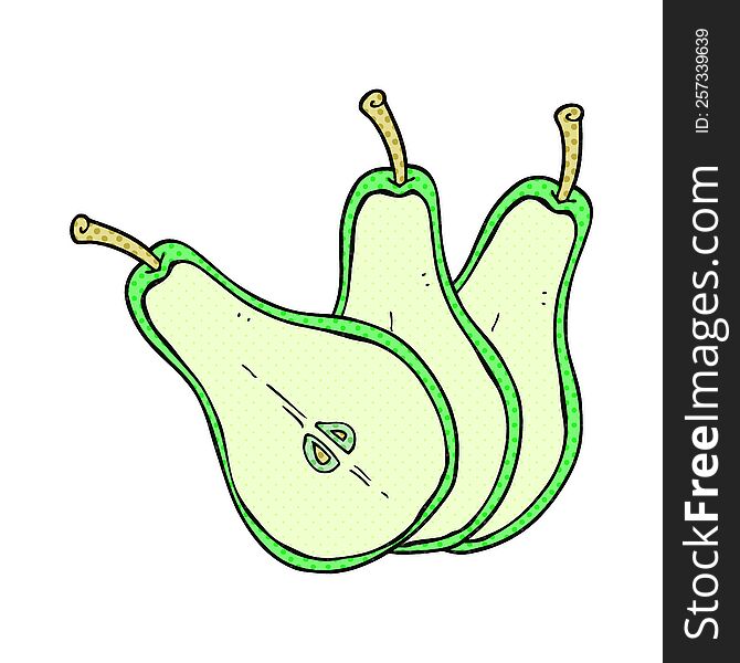 freehand drawn comic book style cartoon sliced pear