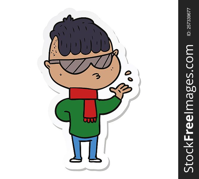 Sticker Of A Cartoon Boy Wearing Sunglasses