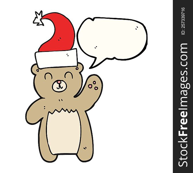 Speech Bubble Cartoon Teddy Bear Waving