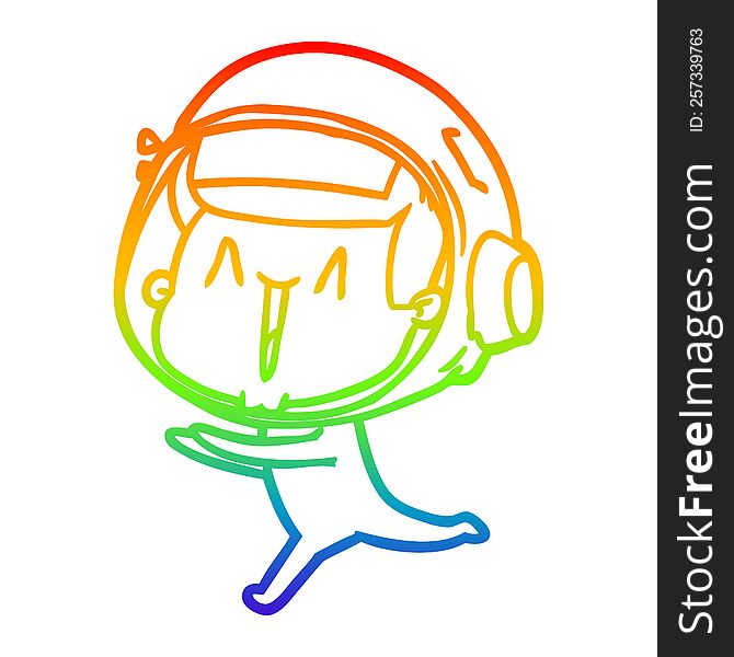 Rainbow Gradient Line Drawing Happy Cartoon Astronaut Running