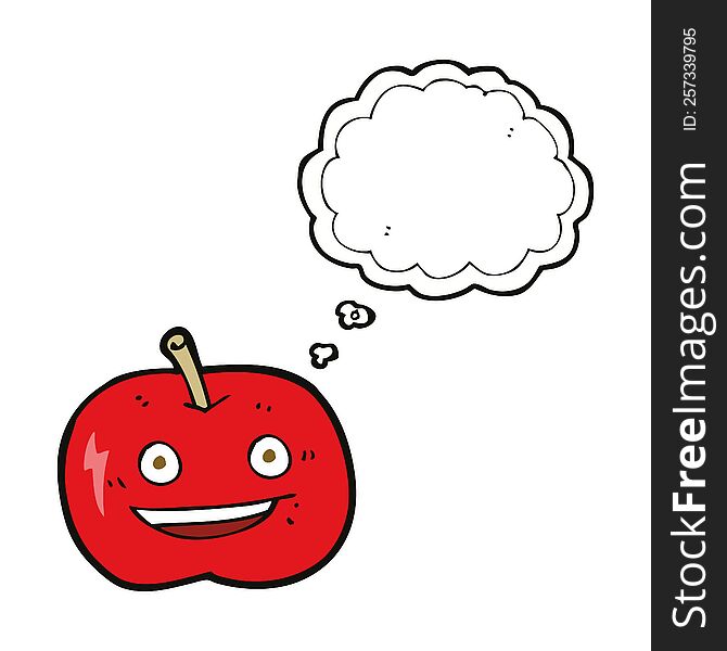 cartoon shiny apple with thought bubble