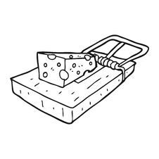 Black And White Cartoon Mouse Trap Stock Photo