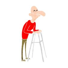 Cartoon Old Man With Walking Frame Royalty Free Stock Images