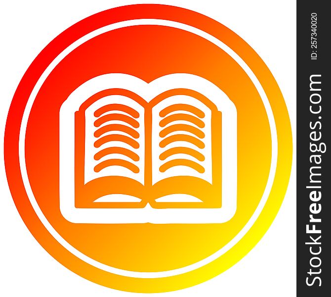 open book circular icon with warm gradient finish. open book circular icon with warm gradient finish