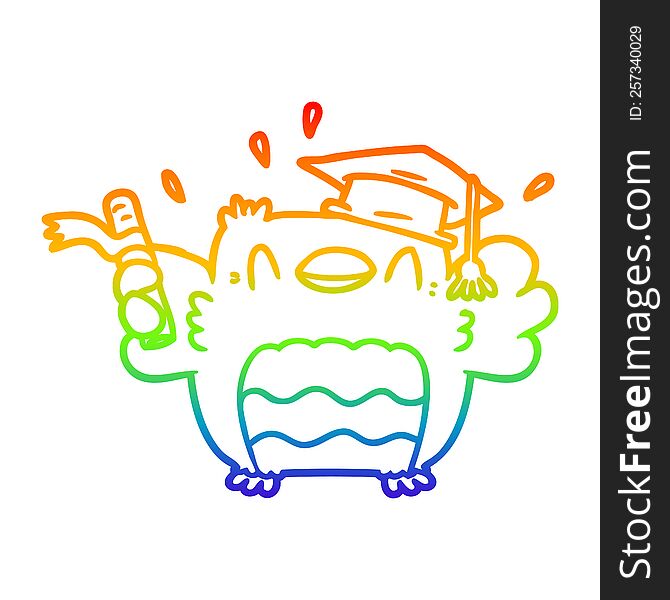 Rainbow Gradient Line Drawing Cartoon Owl Graduate