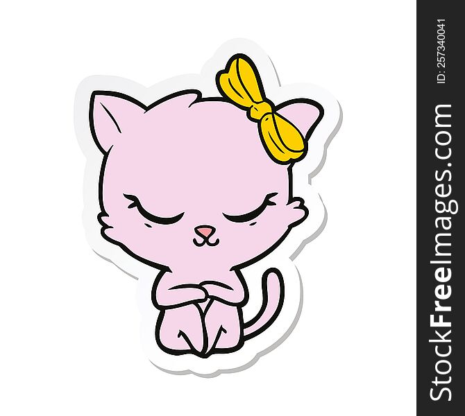 sticker of a cute cartoon cat with bow