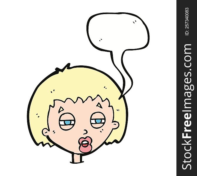 cartoon woman narrowing eyes with speech bubble