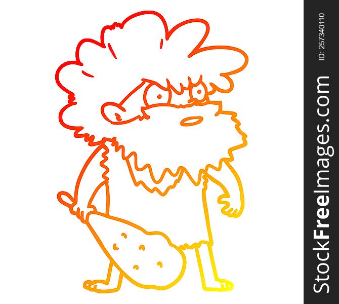 warm gradient line drawing of a cartoon cave man