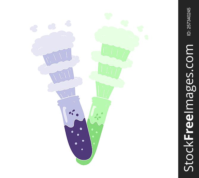 flat color illustration of a cartoon chemicals in test tubes